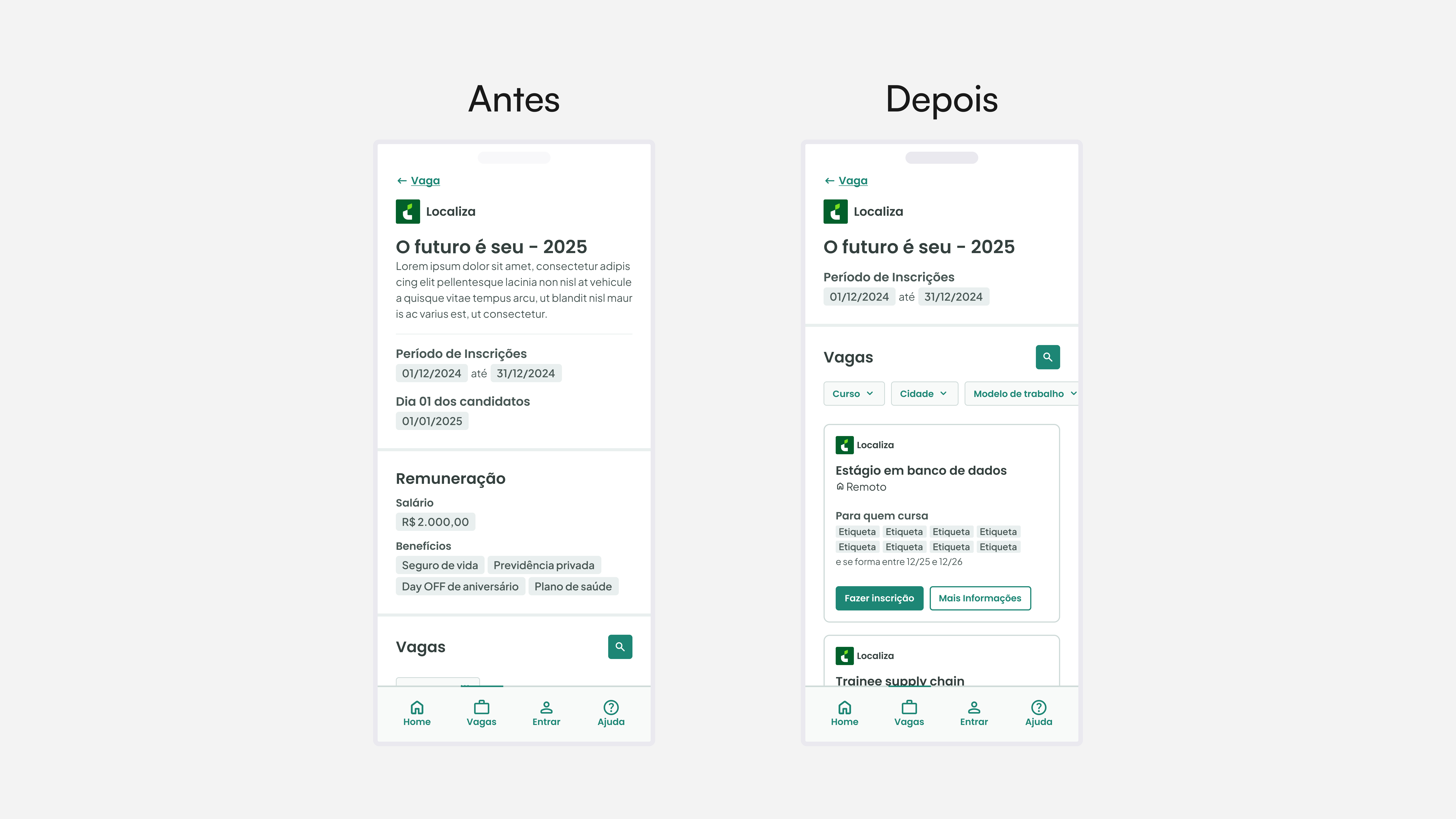 Antes e depois da págoma de programas
