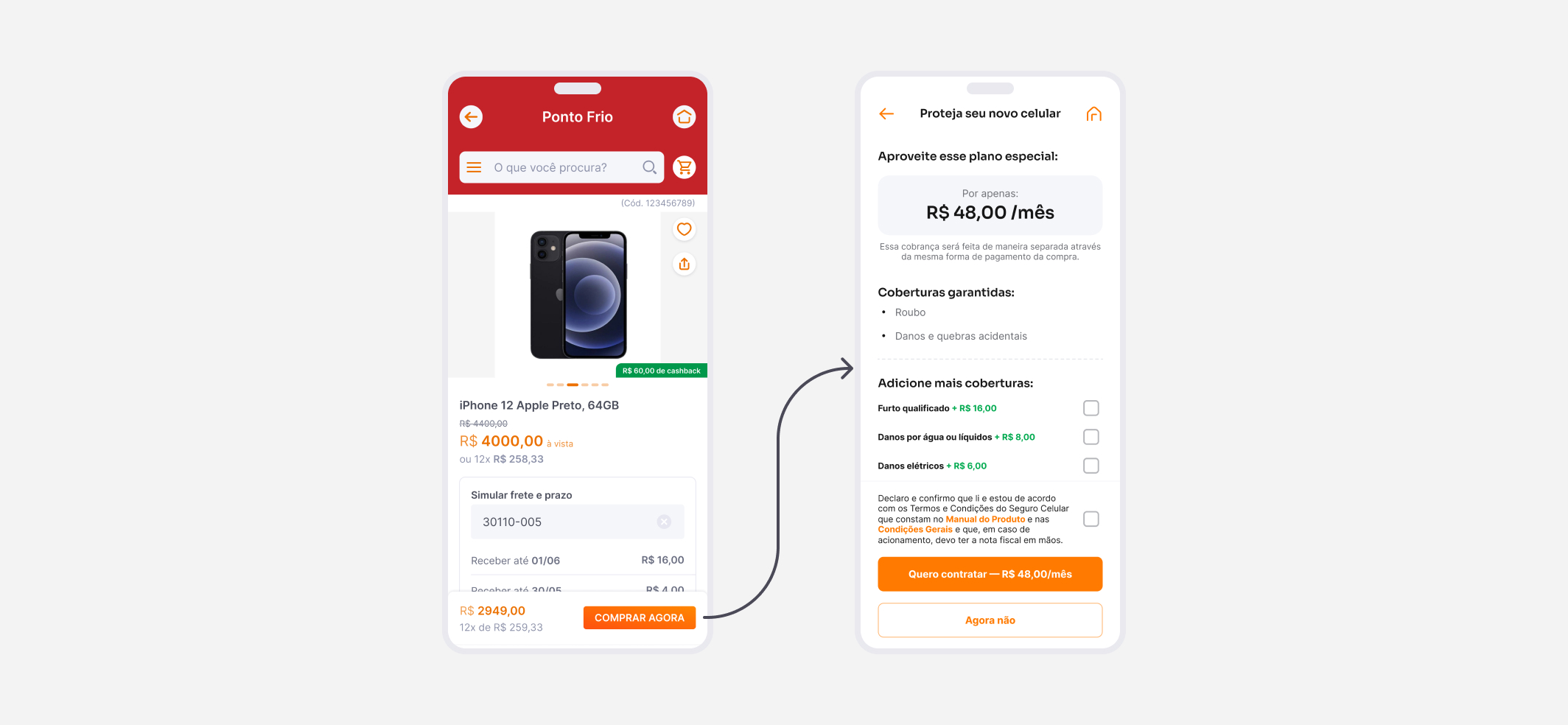 Demonstração das telas do Seguro Celular no SuperAPP Inter